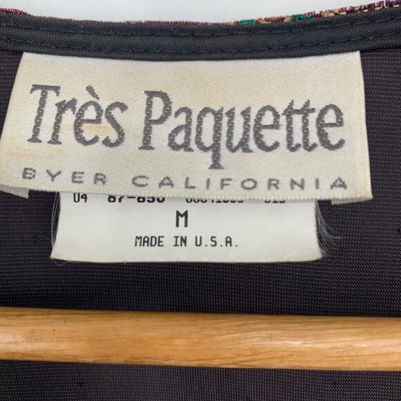 Vtg Velvet Blazer Jacket Très Paquette Byer M Black Green Gold Shoulder Pads 80s - Picture 8 of 13